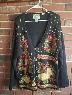 Tiara Holiday Embroidered Cardigan Sweater